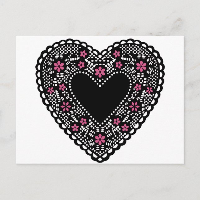 Carte Postale Coeur de dentelle noir et rose (Devant)