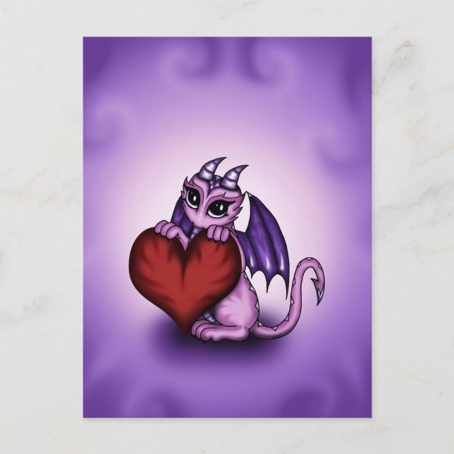 Carte Postale coeur de Dragon mignon (Devant)