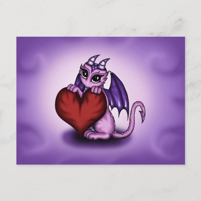 Carte Postale coeur de Dragon mignon (Devant)