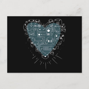 Carte Postale Cœur de jeu vidéo rétro Manettes de jeu vidéo rétr