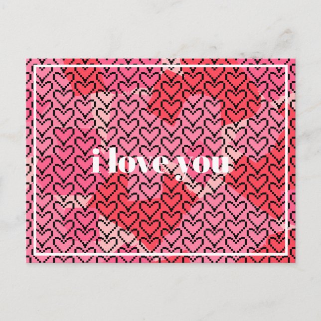 Carte Postale Cœur de pixels de la Saint-Valentin (Devant)