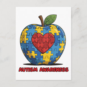 Carte Postale Cœur de pomme de puzzle de sensibilisation à l'aut