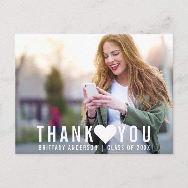 Carte Postale Cœur de remerciement de remise de diplôme moderne  (Devant)