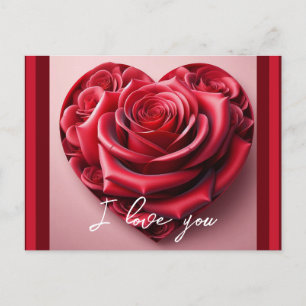 Carte Postale Cœur de Rose Rouge Je T'Aime Texte Personnalisé