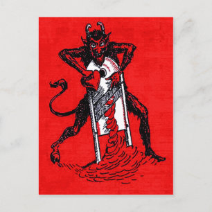 Carte Postale Coeur de tranchage de Krampus rouge