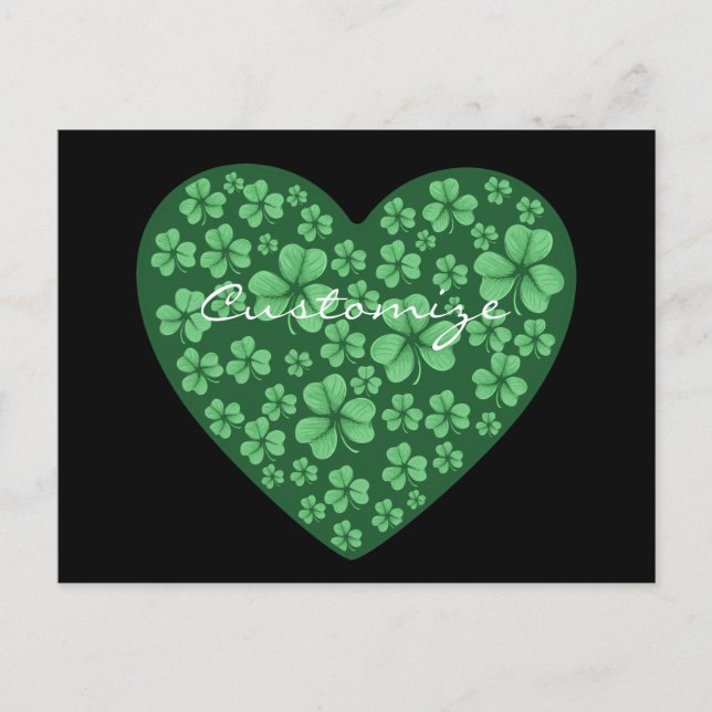 Carte Postale cœur de trèfle vert Saint Patrick (Devant)