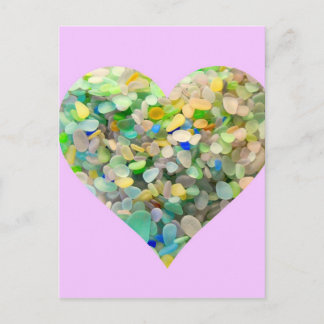 Carte Postale Coeur De Verre De Mer Pastel En Rose