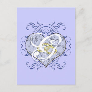 Carte Postale Cœur de vœu de mariage monogramme