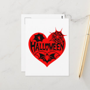 Carte Postale Cœur d'Halloween, Cœur Rouge en forme, Toile d'Ara