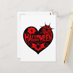 Carte Postale Cœur d'Halloween, forme de cœur noir, toile d'arai