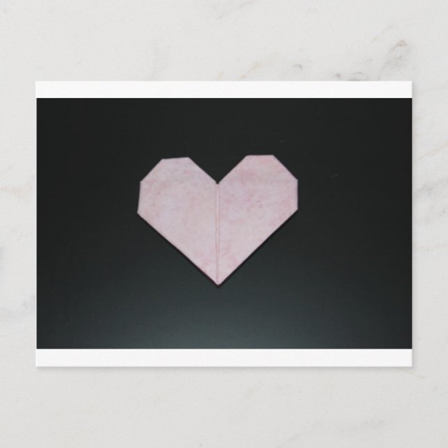 Carte Postale coeur d'origami rose simple (Devant)