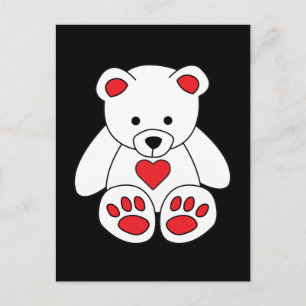 Carte Postale Cœur d'ours en peluche blanc Saint-Valentin Je t'a