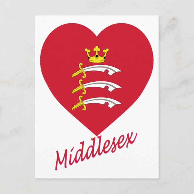 Carte Postale Coeur du drapeau Middlesex avec nom (Devant)