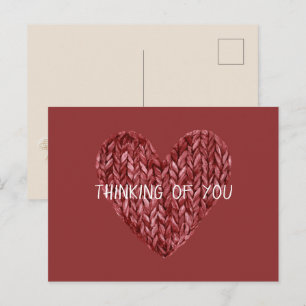 Carte Postale Cœur en fausse maille rouge