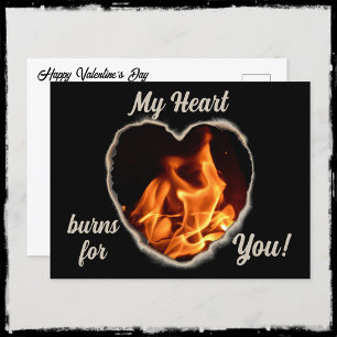 Carte Postale Coeur en feu Flames Photographiques Valentines noi