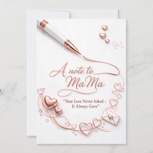 Carte postale cœur en or rose luxe « Une note pour (Devant)