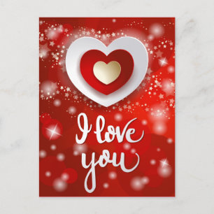 Carte Postale Coeur et étoiles en rouge