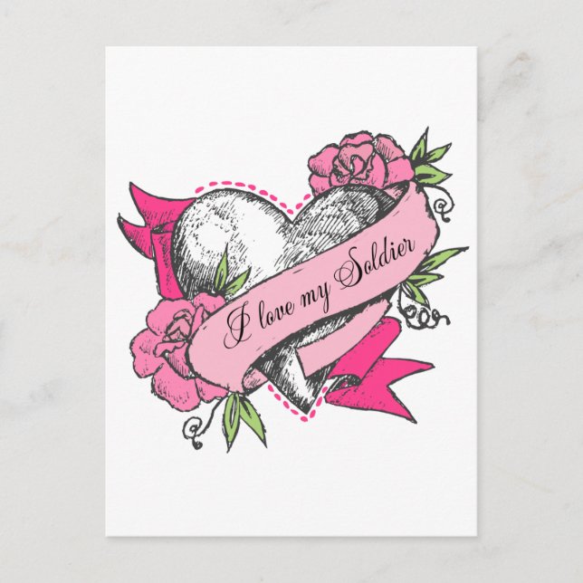 Carte Postale Coeur et Rose (Devant)