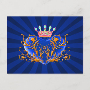 Carte postale Coeur Filigree Couronne Bleue