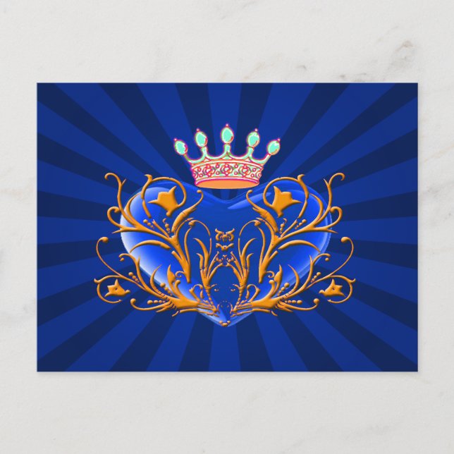 Carte postale Coeur Filigree Couronne Bleue (Devant)