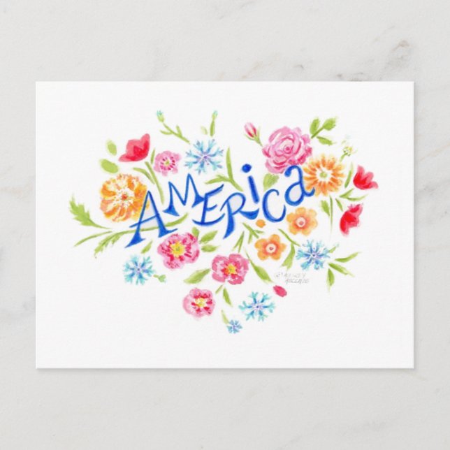 Carte postale cœur floral américain (Devant)