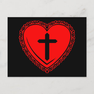 Carte postale Cœur gothique + Croix (Noir + Rouge)