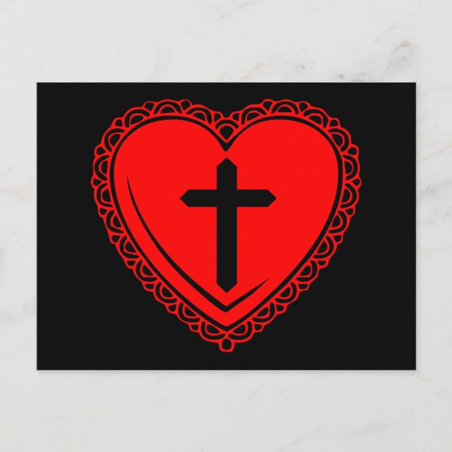 Carte postale Cœur gothique + Croix (Noir + Rouge) (Devant)