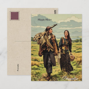 Carte Postale Cœur Hippie Amour Homme Femme Vintage Personnel 