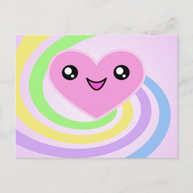 Carte postale Coeur Kawaii Rainbow (Devant)
