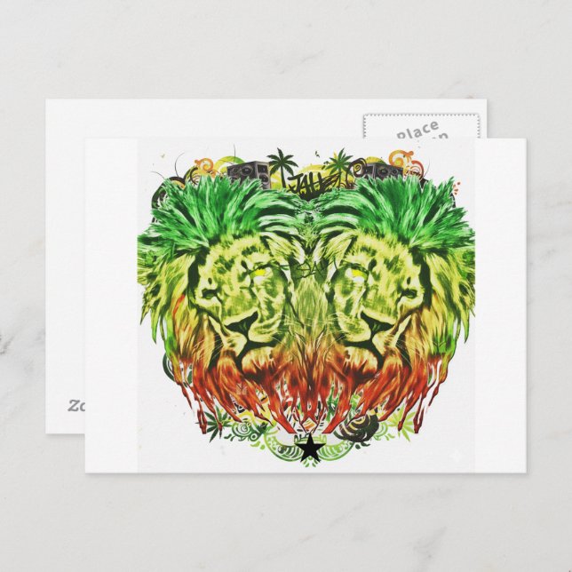 CARTE POSTALE COEUR LION RASTA (Devant / Derrière)
