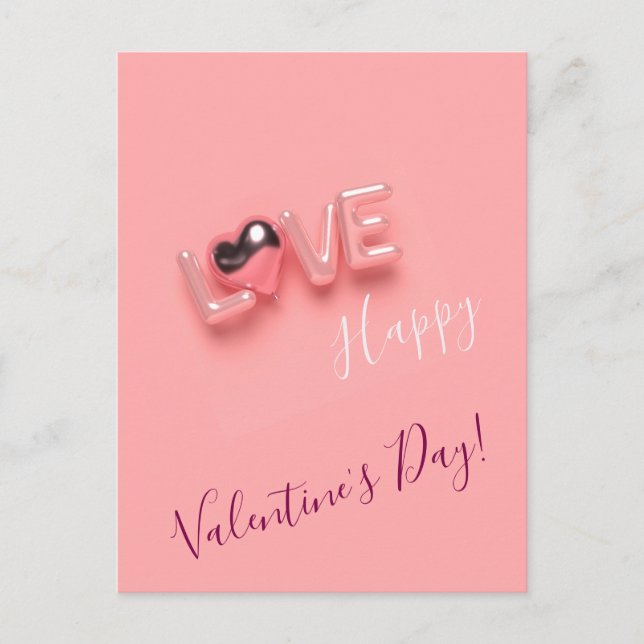 CARTE POSTALE CŒUR MODERNE ROSE SAINT-VALENTIN (Devant)