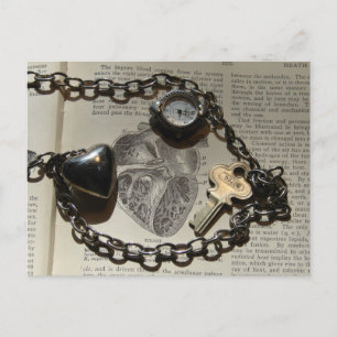 Carte Postale Coeur, Montre, Collier clé sur le coeur humain Vin