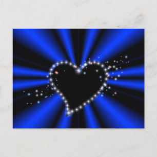 Carte Postale Coeur noir avec étoiles sur arc en ciel bleu