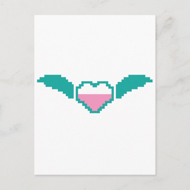Carte Postale Coeur numérique mignon avec ailes (Devant)