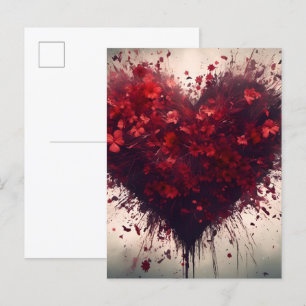 Carte Postale Coeur rempli de fleurs rouges éclatantes