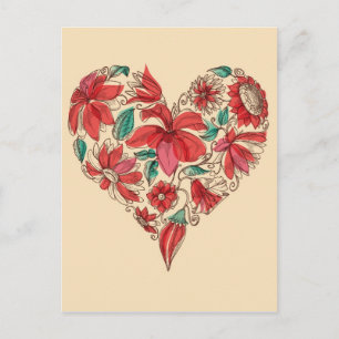 Carte Postale Coeur rétro des fleurs symbole d'amour