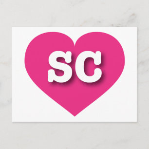 Carte Postale Coeur rose chaud de Caroline du Sud - J'aime SC