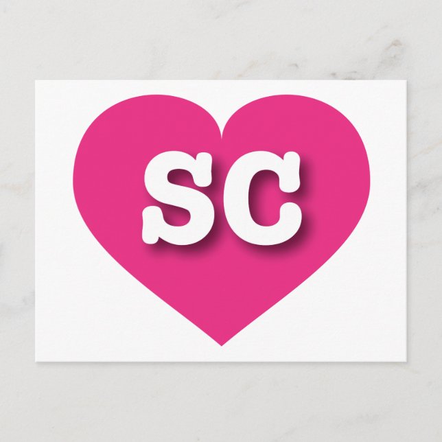 Carte Postale Coeur rose chaud de Caroline du Sud - J'aime SC (Devant)
