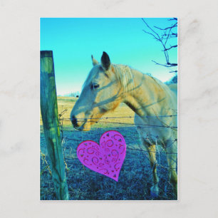 Carte Postale Coeur rose et Cheval jaune