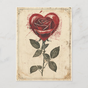 Carte Postale Coeur rose Journée de la Saint-Valentin Vintage