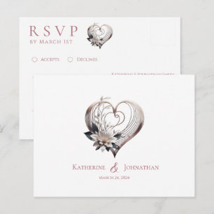 Carte Postale Coeur rose moderne avec fleurs-RSVP-Mariage-