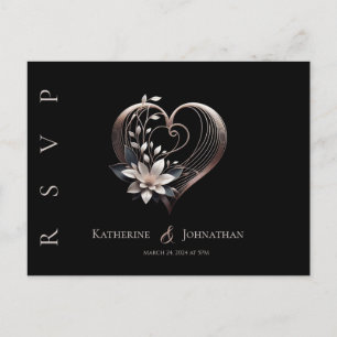 Carte Postale Coeur rose moderne avec fleurs-RSVP-Mariage-