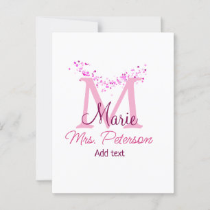 Carte Postale Coeur rose parties scintillant monogramme professe