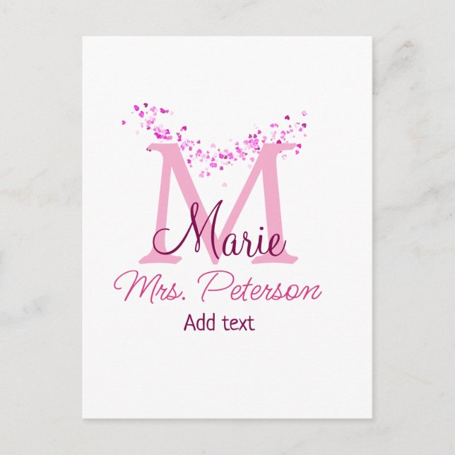 Carte Postale Coeur rose parties scintillant monogramme professe (Devant)