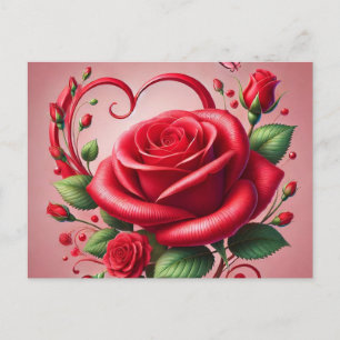 Carte Postale Coeur rose rouge Magnifique mignonne jolie