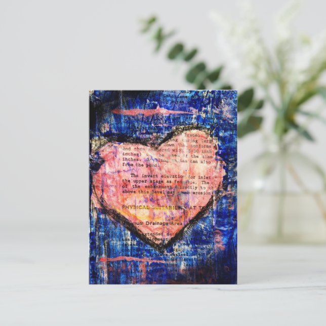 Carte Postale Cœur rose sur l'art multimédia bleu (Debout devant)