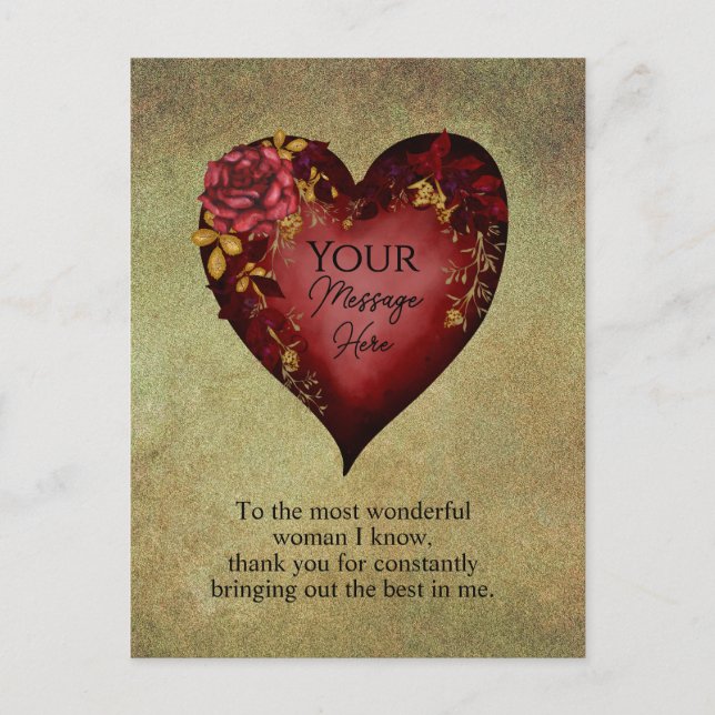 Carte Postale Cœur Rouge Avec Des Roses Modifiable (Devant)