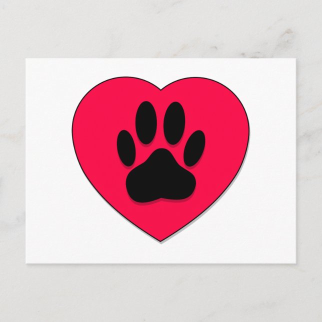 Carte Postale Coeur rouge avec Empreinte de patte de chien (Devant)