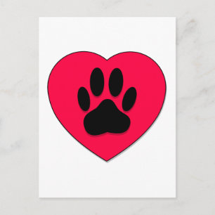 Carte Postale Coeur rouge avec Empreinte de patte de chien