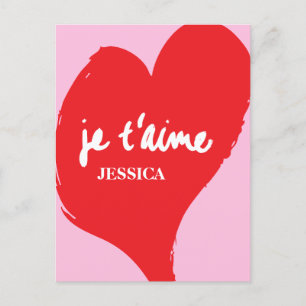 Carte Postale Coeur rouge avec je t’aime-text sur arrière - plan